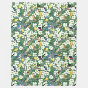 warblers in the flowering dogwood fleece blanket