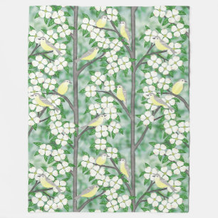 warbling vireos on flowering dogwood fleece blanket