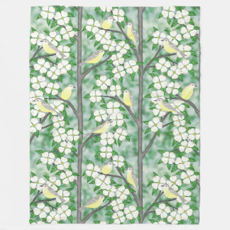 warbling vireos on flowering dogwood fleece blanket