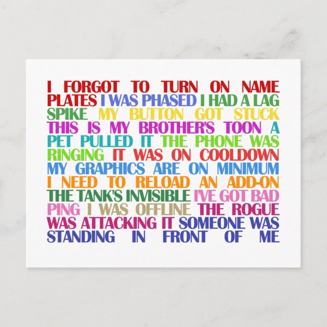 Warcraft Raid Excuses Postcard (Front)