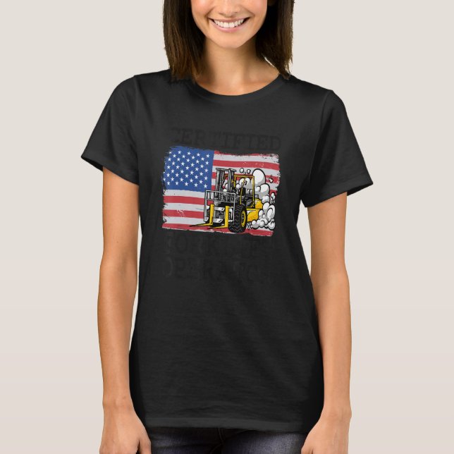 Warehouse American Flag Forklift Certified Forklif T-Shirt (Front)