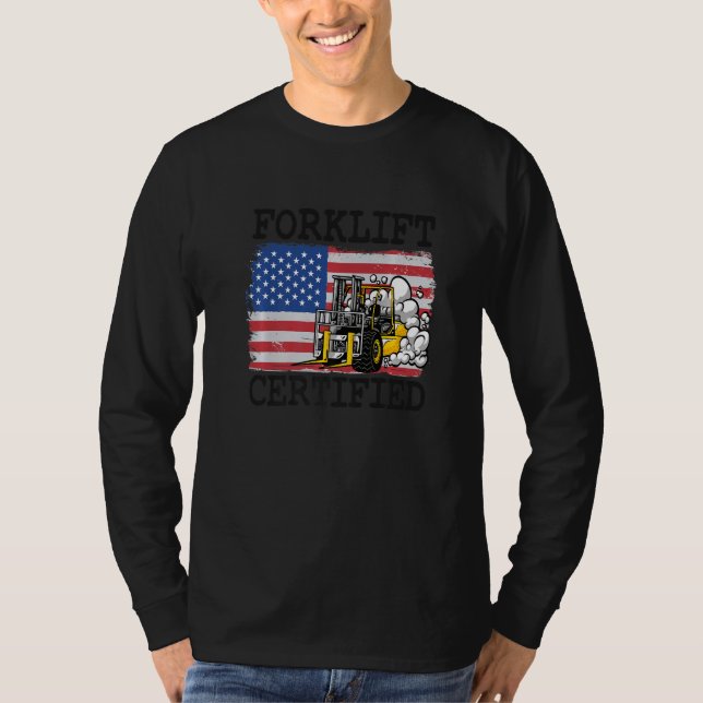 Warehouse American Flag Forklift Operator Forklift T-Shirt (Front)