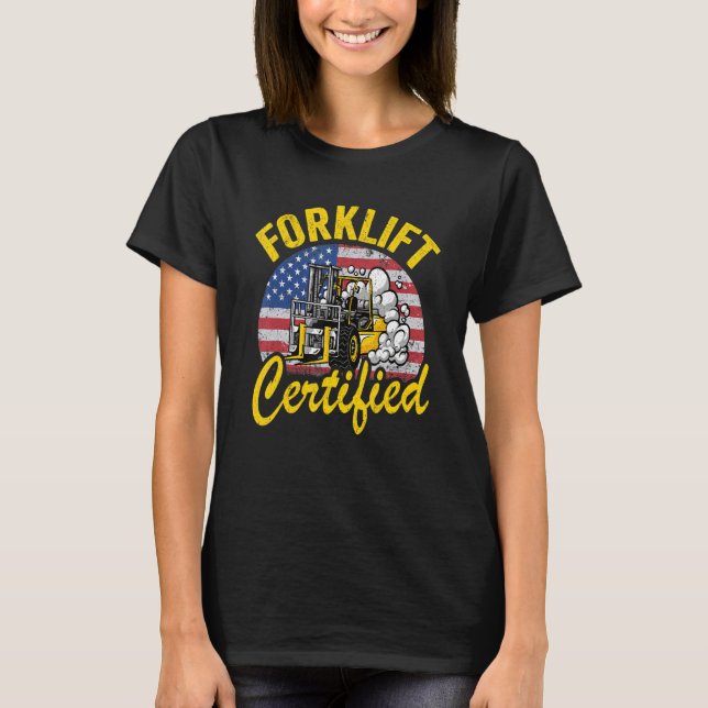 Warehouse American Flag Forklift Operator Forklift T-Shirt (Front)
