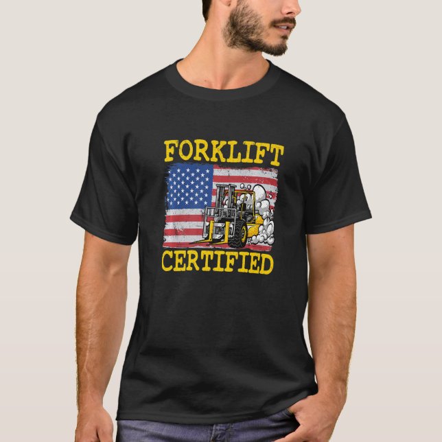 Warehouse American Flag Forklift Operator Forklift T-Shirt (Front)