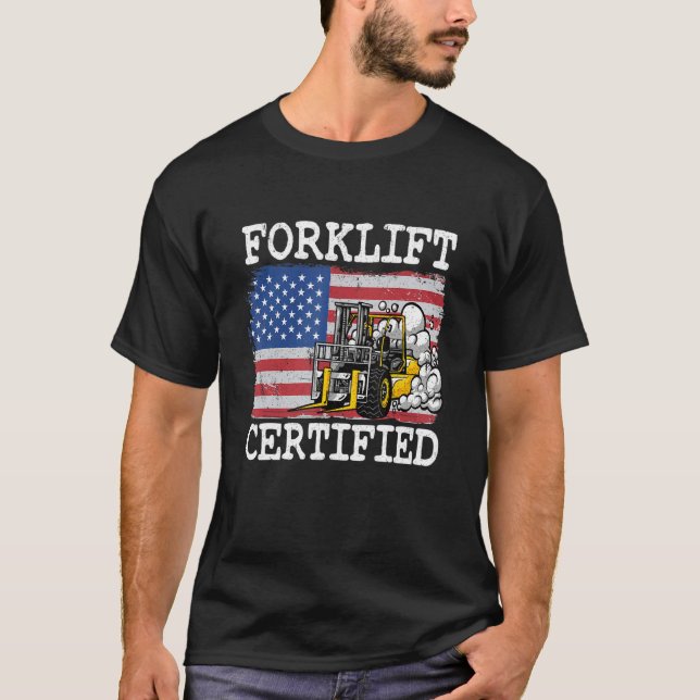Warehouse American Flag Forklift Operator Forklift T-Shirt (Front)