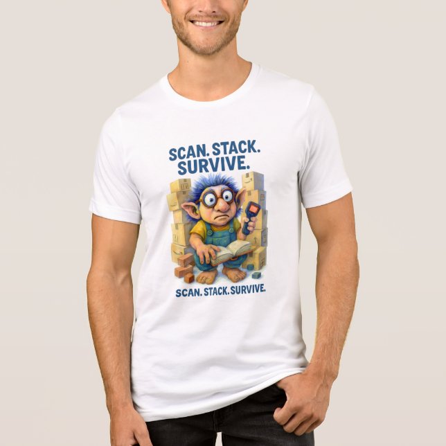 Warehouse Troll – Scan. Stack. Survive. Job Humour Tri-Blend Shirt (Front)