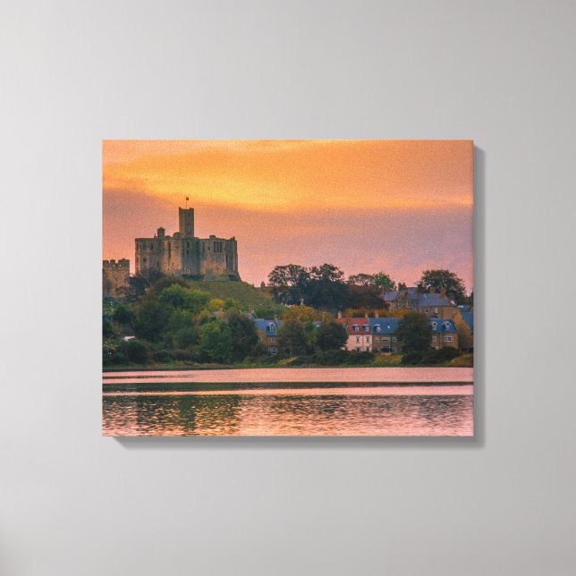 Warkworth Village and Castle at sunset Canvas Print (Front)
