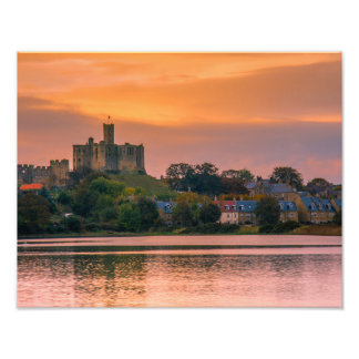 Warkworth Village and Castle at sunset Photo Print