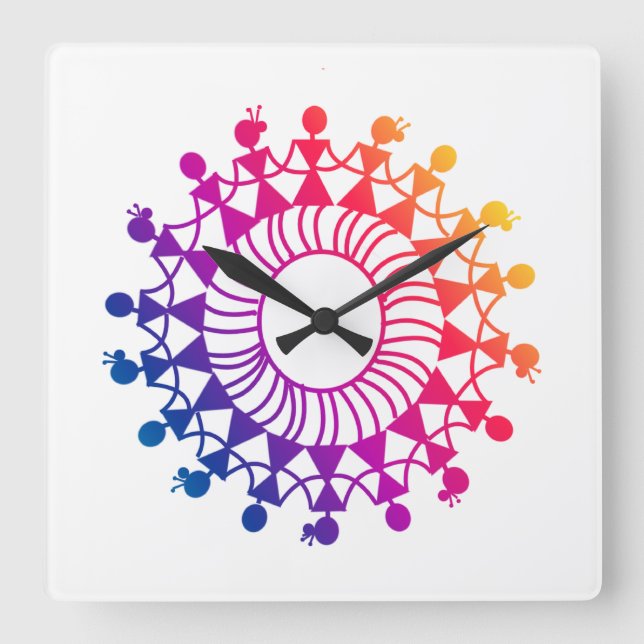 WARLI ART DESIGN PATTERN SQUARE WALL CLOCK (Front)