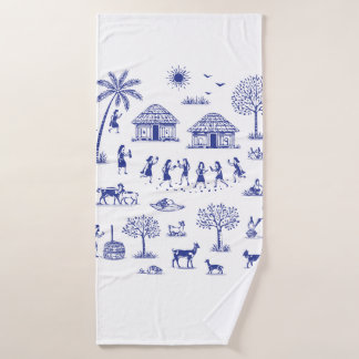 Warli Art Indian Tribal Illustration Bath Towel