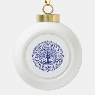 Warli Art Indian Tribal Illustration | Minimalist Ceramic Ball Christmas Ornament