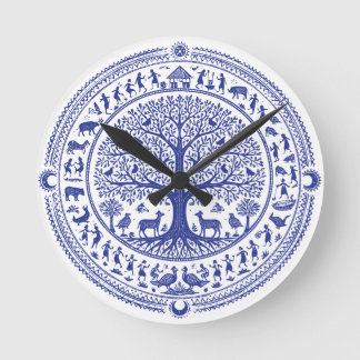 Warli Art Indian Tribal Illustration | Minimalist  Round Clock