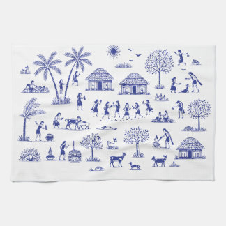Warli Art Indian Tribal Illustration Tea Towel