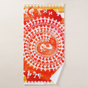 Warli painting - hand drawn traditional the ancien bath towel