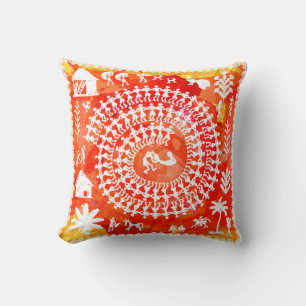 Warli painting - hand drawn traditional the ancien cushion
