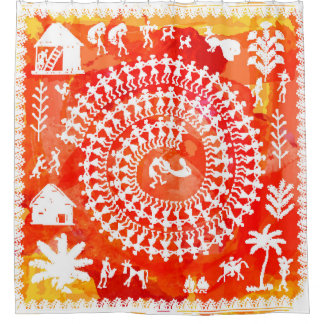 Warli painting - hand drawn traditional the ancien shower curtain