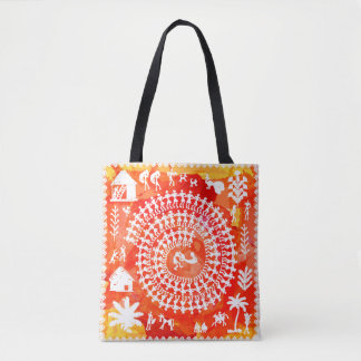 Warli painting - hand drawn traditional the ancien tote bag