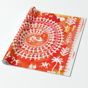 Warli painting - hand drawn traditional the ancien wrapping paper