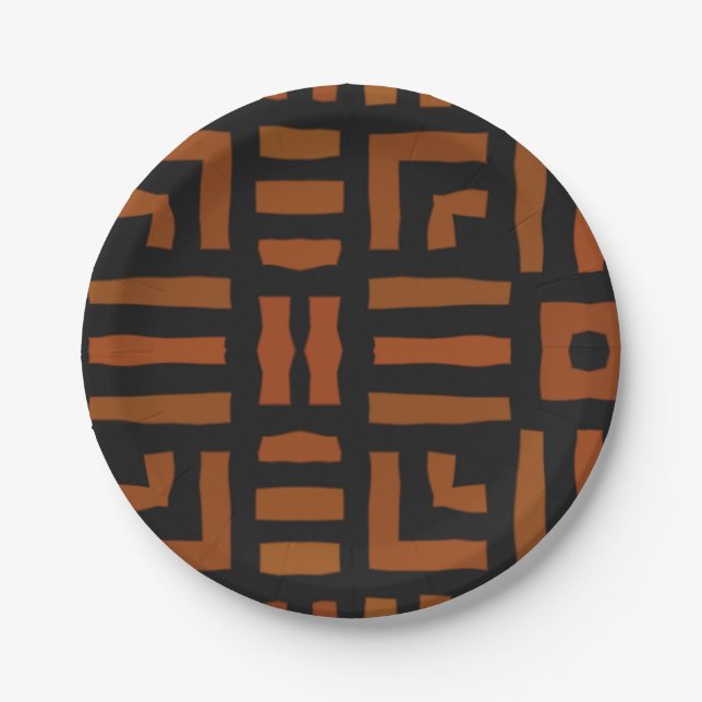 Warm African Geometric Tribal Design Paper Plate (Front)