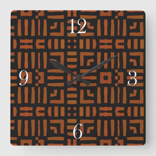 Warm African Tribal Artwork Square Wall Clock (Front)