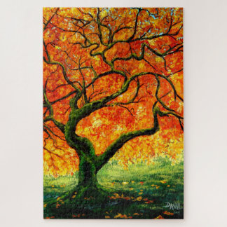 Warm Amber/Autumn Fall leaves twisted tree/moss 2 Jigsaw Puzzle