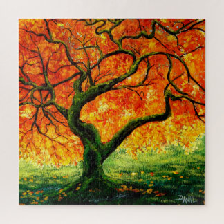 Warm Amber/Autumn Fall leaves twisted tree/moss 2 Jigsaw Puzzle