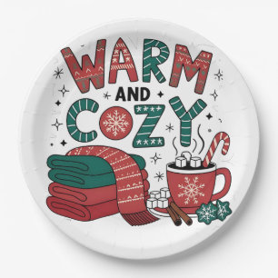 Warm And Cosy Christmas Hot Cocoa Xmas Paper Plate
