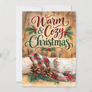 Warm and Cosy Christmas Rustic Pine Cones Plaid Holiday Card