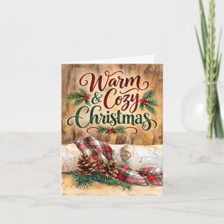 Warm and Cosy Christmas Rustic Pine Cones Plaid Holiday Card