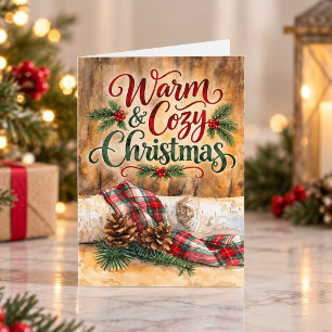 Warm and Cosy Christmas Rustic Pine Cones Plaid Holiday Card