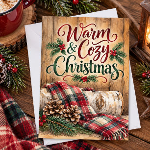 Warm and Cosy Christmas Rustic Pine Cones Plaid Holiday Card