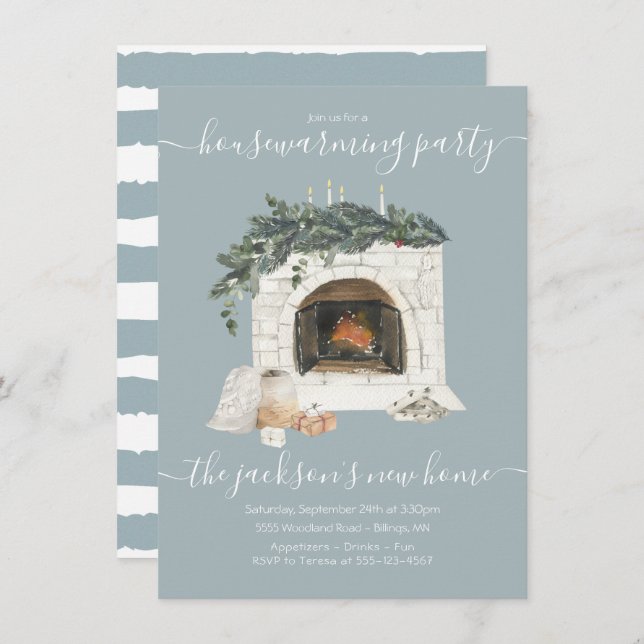 Warm and Cosy Fireplace Housewarming Party Invitation (Front/Back)