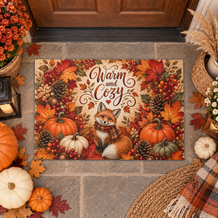 Warm and Cosy Fox Pumpkins Fall Illustration Doormat