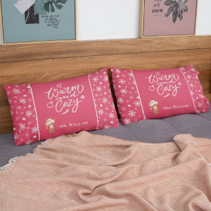 Warm and Cosy Mr. & Mrs. Matching Christmas Red Pillowcase