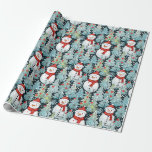 Warm and Cosy Snowman on a Winter Day Christmas Wrapping Paper<br><div class="desc">Christmas wrap with snowmen in warm red scarves and a pretty blue pine tree background.</div>