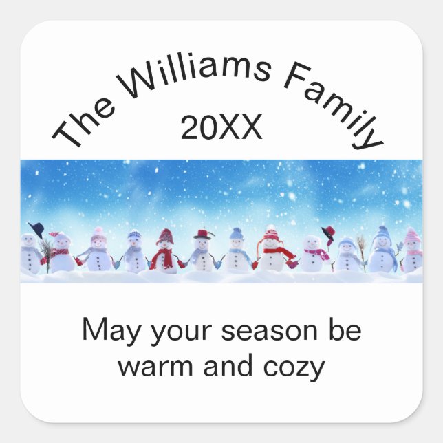 Warm and Cosy Snowmen - Square Sticker (Front)