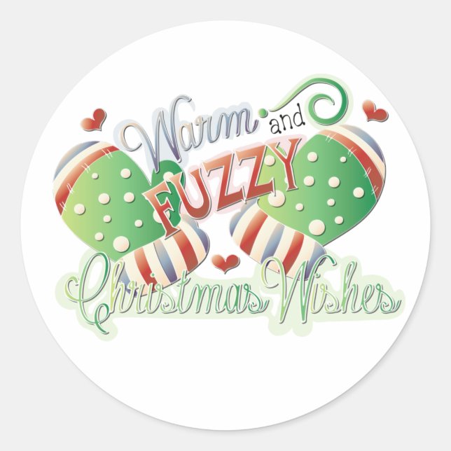 Warm and Fuzzy Christmas Wishes Holiday Classic Round Sticker (Front)
