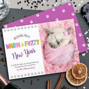 Warm and Fuzzy New Year Pet Photo Cute Typography Holiday Card