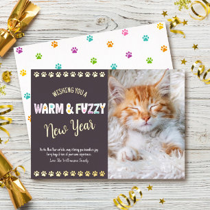 Warm and Fuzzy New Year Pet Photo Plum Real Gold