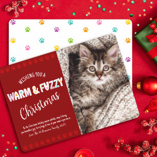 Warm and Fuzzy Pet Christmas Photo Typography Red Holiday Card