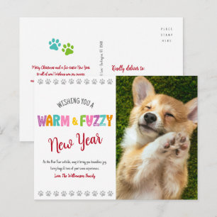 Warm and Fuzzy Pet New Year Photo Cute Typography Holiday Postcard