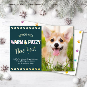 Warm and Fuzzy Pet New Year Photo Teal Real Gold