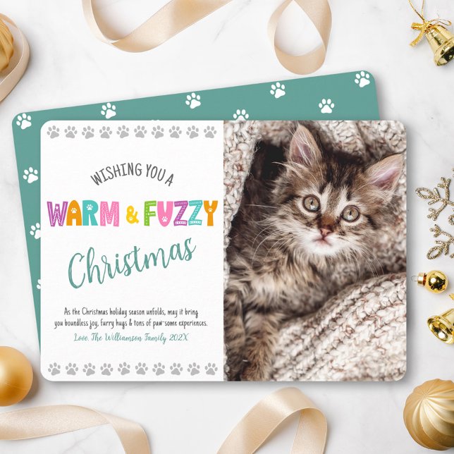 Warm and Fuzzy Pet Photo Christmas Typography Cute Holiday Card (Creator Uploaded)