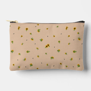Warm Apricot Japanese Sunflower Floral Pattern Accessory Pouch