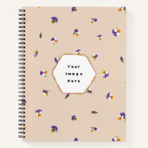 Warm Apricot Purple White Viola Floral Pattern Notebook