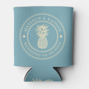 Warm Aqua Afternoon Pineapple Wedding Crest & Name Can Cooler