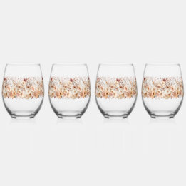 Warm Autumn Floral Flourish Stemless Wine Glass