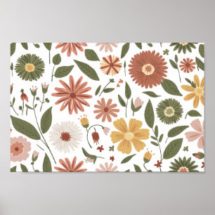 Warm Autumn Floral Pattern with Earthy Tones Poster