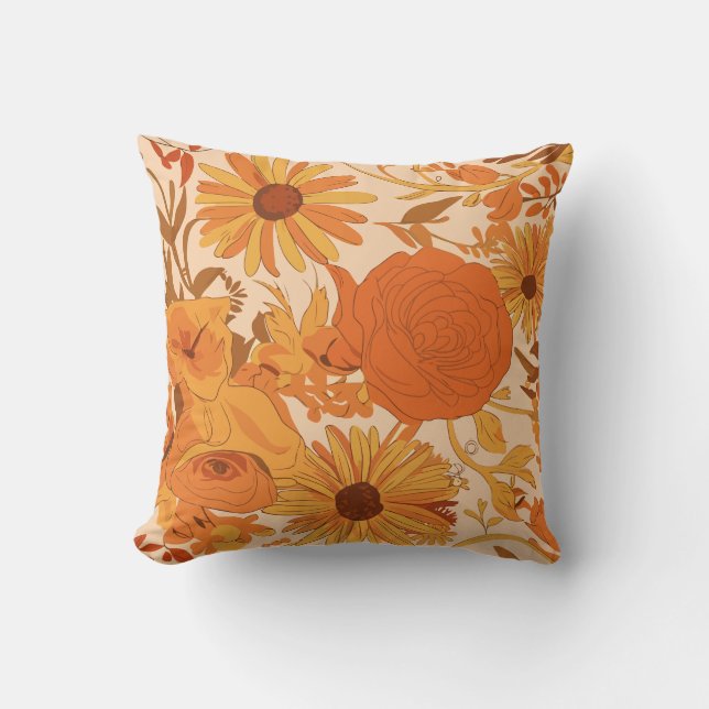 Warm Autumn Floral with Yellow and Orange Blossoms Cushion (Front)