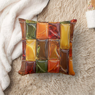 Warm Autumn Glass Tile Mosaic - Glossy Amber Cushion